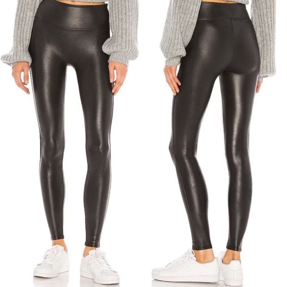 SPANX black faux leather leggings women’s size S